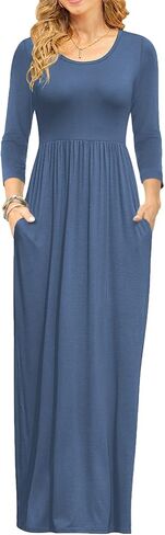 WNEEDU Women's 3/4 Sleeve Loose Casual Long Maxi Dresses with Pockets in Kuwait
