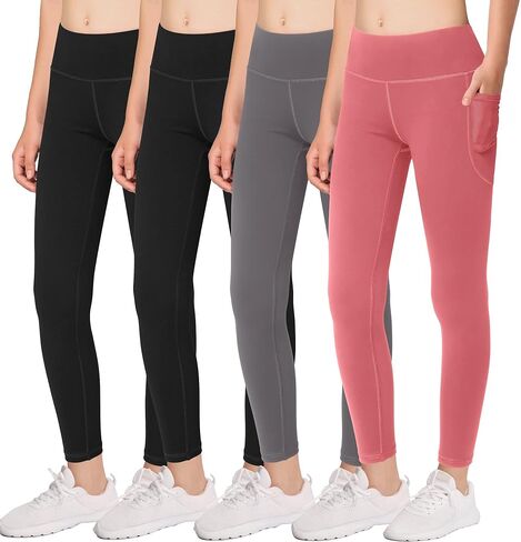 سراويل ضيقة رياضية للفتيات من MIRITY مع جيوب - سراويل ضيقة للجري والتمارين والرقص للأطفال (عبوة من 4 قطع) in Kuwait