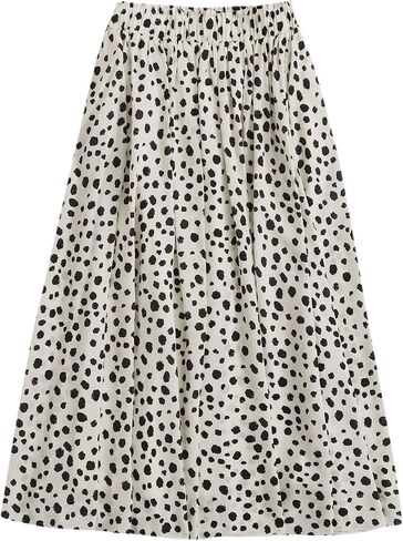 Milumia Women's Vintage Dalmatian Print A Line High Waist Flare Flowy Midi Skirts in Saudi Arabia