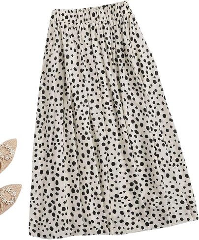 Milumia Women's Vintage Dalmatian Print A Line High Waist Flare Flowy Midi Skirts in Saudi Arabia