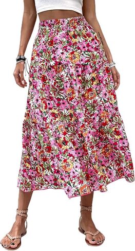 Milumia Women's Vintage Dalmatian Print A Line High Waist Flare Flowy Midi Skirts in Saudi Arabia