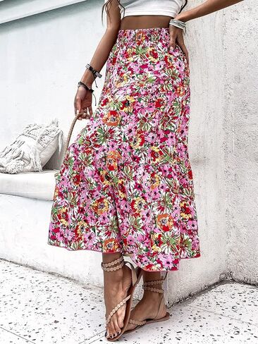 Milumia Women's Vintage Dalmatian Print A Line High Waist Flare Flowy Midi Skirts in Saudi Arabia
