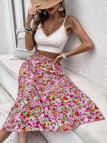 Milumia Women's Vintage Dalmatian Print A Line High Waist Flare Flowy Midi Skirts in Saudi Arabia