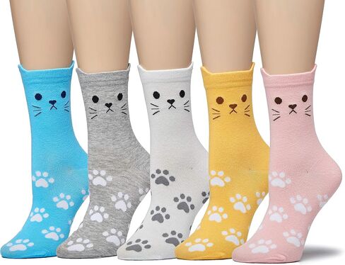 Leotruny Women's Colorful Cute Cat Crew Socks with Gift Box in Saudi Arabia