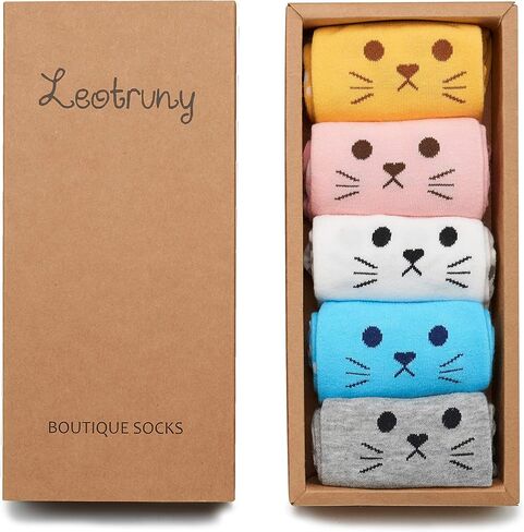 Leotruny Women's Colorful Cute Cat Crew Socks with Gift Box in Saudi Arabia