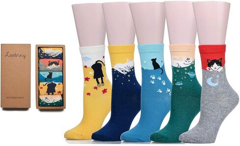 Leotruny Women's Colorful Cute Cat Crew Socks with Gift Box in Kuwait