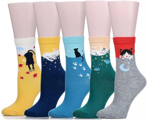 Leotruny Women's Colorful Cute Cat Crew Socks with Gift Box in Kuwait