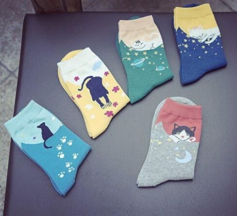 Leotruny Women's Colorful Cute Cat Crew Socks with Gift Box in Kuwait