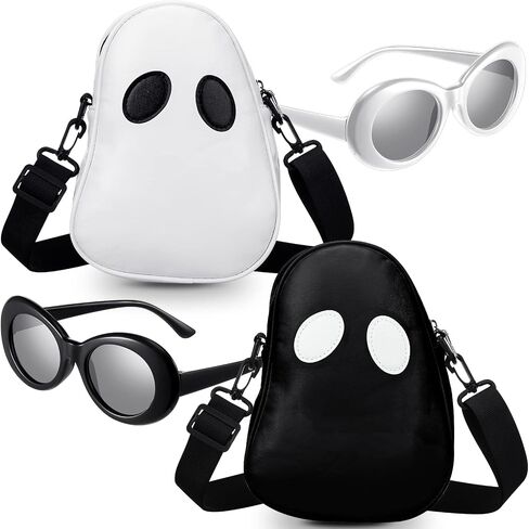 Silkfly 4 Set Ghost Crossbody Bag with Eyeglasses Cute Ghost Purse PU Leather Crossbody Bag for Women Men Shoulder Bag Funny Devil Purse Halloween Wallet Novelty Purse Adjustable Mobile Phone Bag in Saudi Arabia