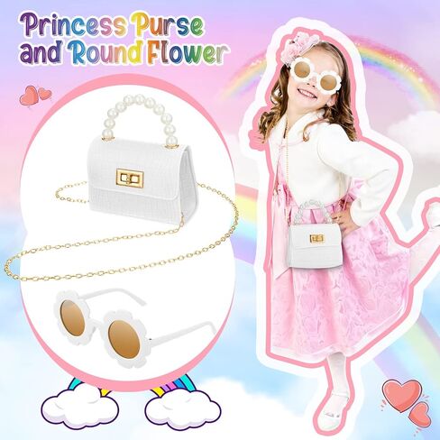 Cunno Kids Toddler Purse for Little Girls Mini Purse Cute Crossbody Bags Princess Flap Kids Handbags with Round Flower Sunglasses in Kuwait