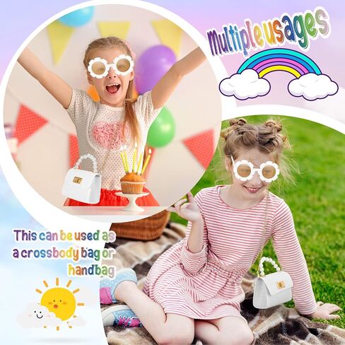 Cunno Kids Toddler Purse for Little Girls Mini Purse Cute Crossbody Bags Princess Flap Kids Handbags with Round Flower Sunglasses in Kuwait