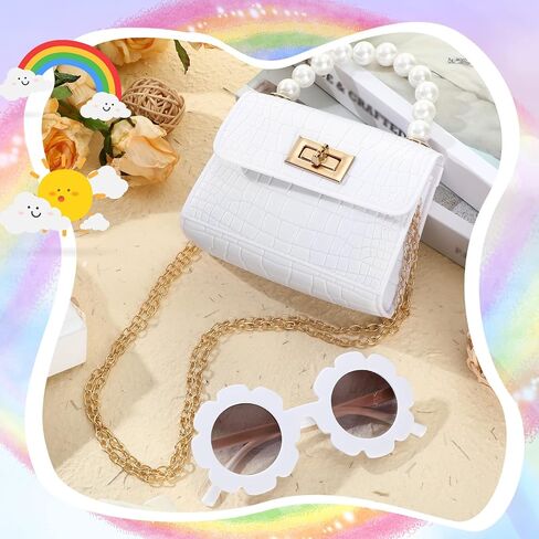 Cunno Kids Toddler Purse for Little Girls Mini Purse Cute Crossbody Bags Princess Flap Kids Handbags with Round Flower Sunglasses in Kuwait
