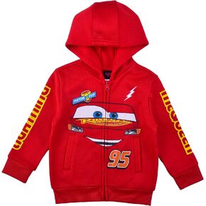 سترة بغطاء للرأس بسحاب من Disney Cars' Lightning McQueen مع جيوب للأولاد، وسترة بسحاب أمامي