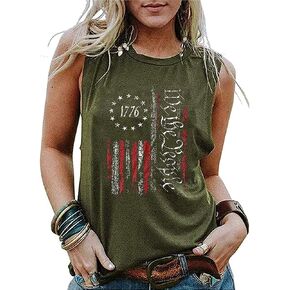 Yuaelria American Flag Star Baseball Casual Tank USA Stripes Sleeveless Vest Casual Summer Vacation Funny Print Letter Vest