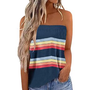 Fronage Womens Tube Tops Strapless Striped Tanks Backless Sexy Casual Bandeau Sleeveless Shirts