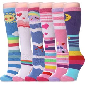 MQELONG 3-12 Year Old Girls Knee High Socks Kids Cute Crazy Funny Animal Pattern Long Boot Socks 6 Pairs in Saudi Arabia