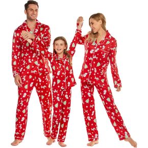 Ekouaer Christmas Family Matching Pajamas Long Sleeve Couple Pj Set Festival Party Sleepwear with Button S-XXL
