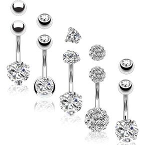 BodyJ4You 5PC Belly Button Rings Set - 14G Multicolor Surgical Stainless Steel - Shiny CZ Crystals Clear Pink Aqua Black - Replacement Extra Pack - Women Girls Body Piercing Jewelry