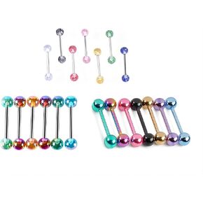 Suotarn 40 قطعة 14 جرام مزيج الألوان من الفولاذ المقاوم للصدأ حلقات لسان مستقيمة من الحديد ثقب 5/8 بوصة طول أكريليك يتوهج في الظلام مجوهرات مرنة للتثبات للنساء والرجال in Kuwait