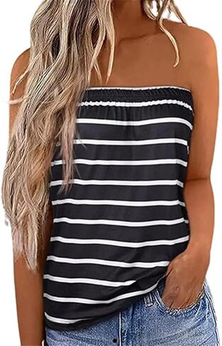 Fronage Womens Tube Tops Strapless Striped Tanks Backless Sexy Casual Bandeau Sleeveless Shirts in Kuwait