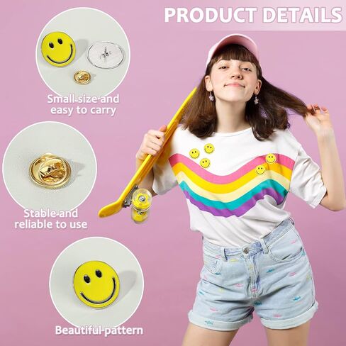 60 Pack Happy Face Lapel Pins Bulk Cute Smile Pinback Buttons Funny Teacher Pins for Students Kids Clothes Backpacks Decoration (Blue, Pink, Orange, Yellow, Green, Purple) in Saudi Arabia