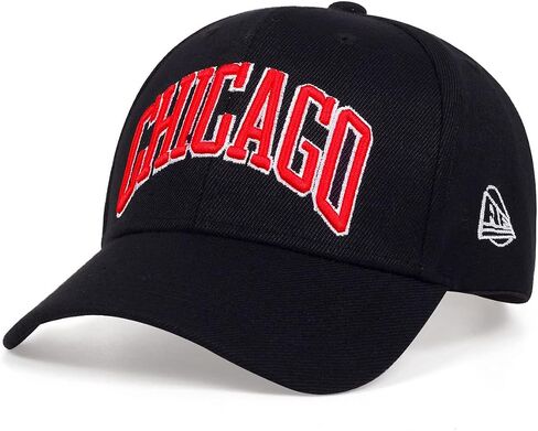 VORON USA Cities Chicago Baseball Dad قبعة قبعة من القطن الناعم ذات المظهر المنخفض المطرز بشريط خلفي للجنسين قبعة عادية سوداء اللون مقاس واحد, أسود, One Size in Saudi Arabia