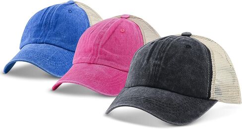 3 Pack Trucker Hats for Men/Women-Washed Baseball Cap for Outdoor Sports-Vintage Dad Hat,Mesh Back, Adjustable Buckle Closure in Kuwait