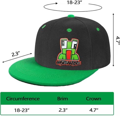 قبعة بيسبول بتصميم كرتوني للاطفال، قبعة هيب هوب قابلة للتعديل بحافة مسطحة، قبعة شمس جيدة التهوية، اخضر، 11 سنة in Kuwait