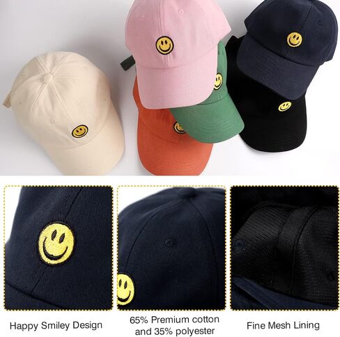 SONMONY Smile Face Toddler Baseball Cap Boy Baseball Hats Kids Washed Funny Hats Adjustable Cute Caps for 3-12 Years in Kuwait