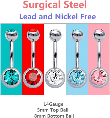 15 PCS Assorted Colors Belly Button Ring Surgical steel Hypoallergenic Lead and Nickel Free,14 Gauge navel piercing body jewelry in Saudi Arabia
