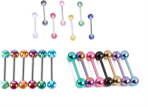 Suotarn 40 قطعة 14 جرام مزيج الألوان من الفولاذ المقاوم للصدأ حلقات لسان مستقيمة من الحديد ثقب 5/8 بوصة طول أكريليك يتوهج في الظلام مجوهرات مرنة للتثبات للنساء والرجال in Kuwait