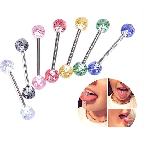 Suotarn 40 قطعة 14 جرام مزيج الألوان من الفولاذ المقاوم للصدأ حلقات لسان مستقيمة من الحديد ثقب 5/8 بوصة طول أكريليك يتوهج في الظلام مجوهرات مرنة للتثبات للنساء والرجال in Kuwait