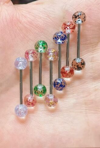 Suotarn 40 قطعة 14 جرام مزيج الألوان من الفولاذ المقاوم للصدأ حلقات لسان مستقيمة من الحديد ثقب 5/8 بوصة طول أكريليك يتوهج في الظلام مجوهرات مرنة للتثبات للنساء والرجال in Kuwait