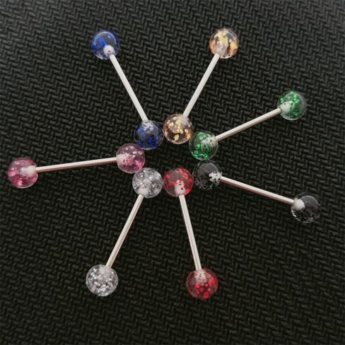 Suotarn 40 قطعة 14 جرام مزيج الألوان من الفولاذ المقاوم للصدأ حلقات لسان مستقيمة من الحديد ثقب 5/8 بوصة طول أكريليك يتوهج في الظلام مجوهرات مرنة للتثبات للنساء والرجال in Kuwait