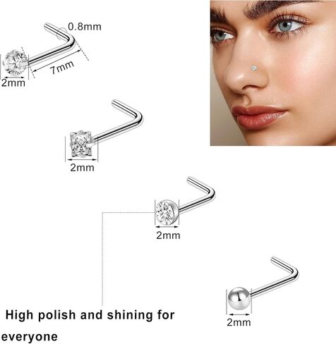 حلقات أنف من ONESING 9-40 قطعة 20 جرام للنساء، حلقات أنف ثقب مجوهرات على شكل حرف L، مسامير أنف لا تسبب الحساسية، حلقات أنف من الفولاذ المقاوم للصدأ الجراحية للنساء والرجال in Kuwait