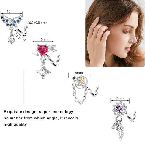 حلقات أنف من ONESING 9-40 قطعة 20 جرام للنساء، حلقات أنف ثقب مجوهرات على شكل حرف L، مسامير أنف لا تسبب الحساسية، حلقات أنف من الفولاذ المقاوم للصدأ الجراحية للنساء والرجال in Kuwait