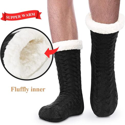 SIMIYA Mens Warm Fleece Lined Winter Soft Non Slip Socks Christmas Gift Mens Slipper Socks (One size fits 6-12) in Kuwait