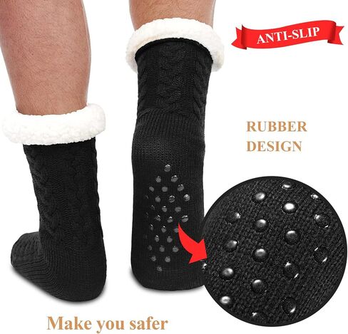SIMIYA Mens Warm Fleece Lined Winter Soft Non Slip Socks Christmas Gift Mens Slipper Socks (One size fits 6-12) in Kuwait