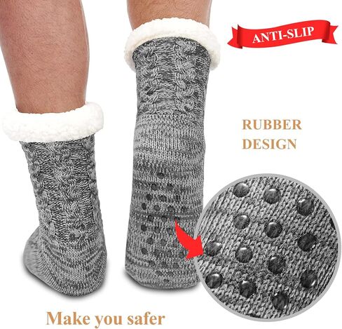 SIMIYA Mens Warm Fleece Lined Winter Soft Non Slip Socks Christmas Gift Mens Slipper Socks (One size fits 6-12) in Kuwait
