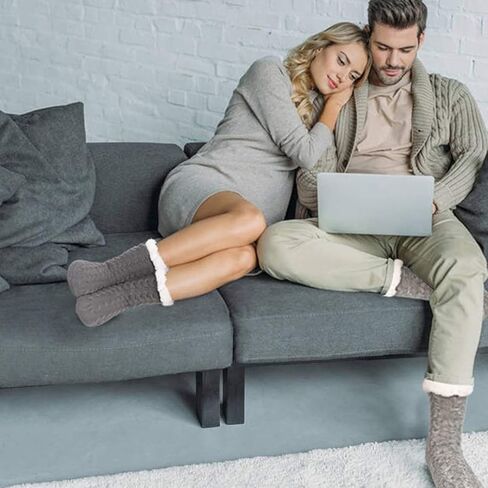 SIMIYA Mens Warm Fleece Lined Winter Soft Non Slip Socks Christmas Gift Mens Slipper Socks (One size fits 6-12) in Kuwait