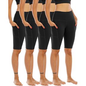 WHOUARE 4 Pack Biker Yoga Shorts with Pockets for Women,High Waisted Athletic Running Workout Gym Shorts Tummy Control