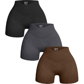 OQQ Women's 3 Piece Yoga Shorts Ribbed Seamless Workout High Waist Cross Over Athletic Leggings