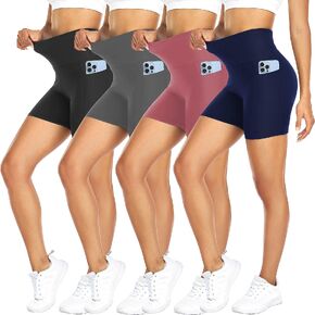 FULLSOFT 4 Pack Biker Shorts for Women with Pockets – 5" High Waisted Tummy Control Workout Yoga Running Gym Tennis Shorts in Kuwait