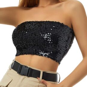 Kakaco Sequins Tube Top Stretch Bandeau Strapless Sequin Crop Top Party Club Wear Bra Top for Women and Girls