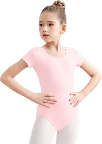 MOLLDAN Girls Dance Ballet Leotards Short Sleeve Criss Cross Straps Back in Kuwait