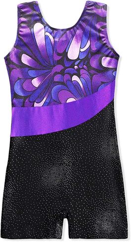 Belovance Leotards for Girls Gymnastics with Shorts Sparkle Butterfly Flowers Pattern Sleeveless Biketards Hotpink Black in Kuwait
