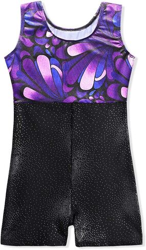 Belovance Leotards for Girls Gymnastics with Shorts Sparkle Butterfly Flowers Pattern Sleeveless Biketards Hotpink Black in Kuwait
