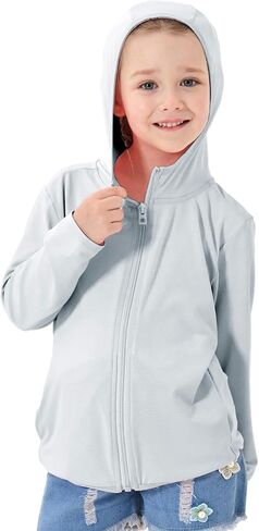 سترة TAGIHOO للأطفال بسحاب للحماية من الشمس للأولاد والبنات وقميص تبريد مزود بغطاء للرأس وجيوب لصيد الأسماك والجري في الهواء الطلق in Kuwait