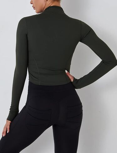 Fenclushy Womens Cropped Slim Athletic Yoga Workout Track Sports Zip Up Jacket with Thumb Holes in Kuwait