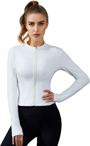 ANOTHER CHOICE Women Gym Zip Up Jacket Lightweight Cropped Workout Jacket Running Athletic Top with Thumb Hole in Kuwait